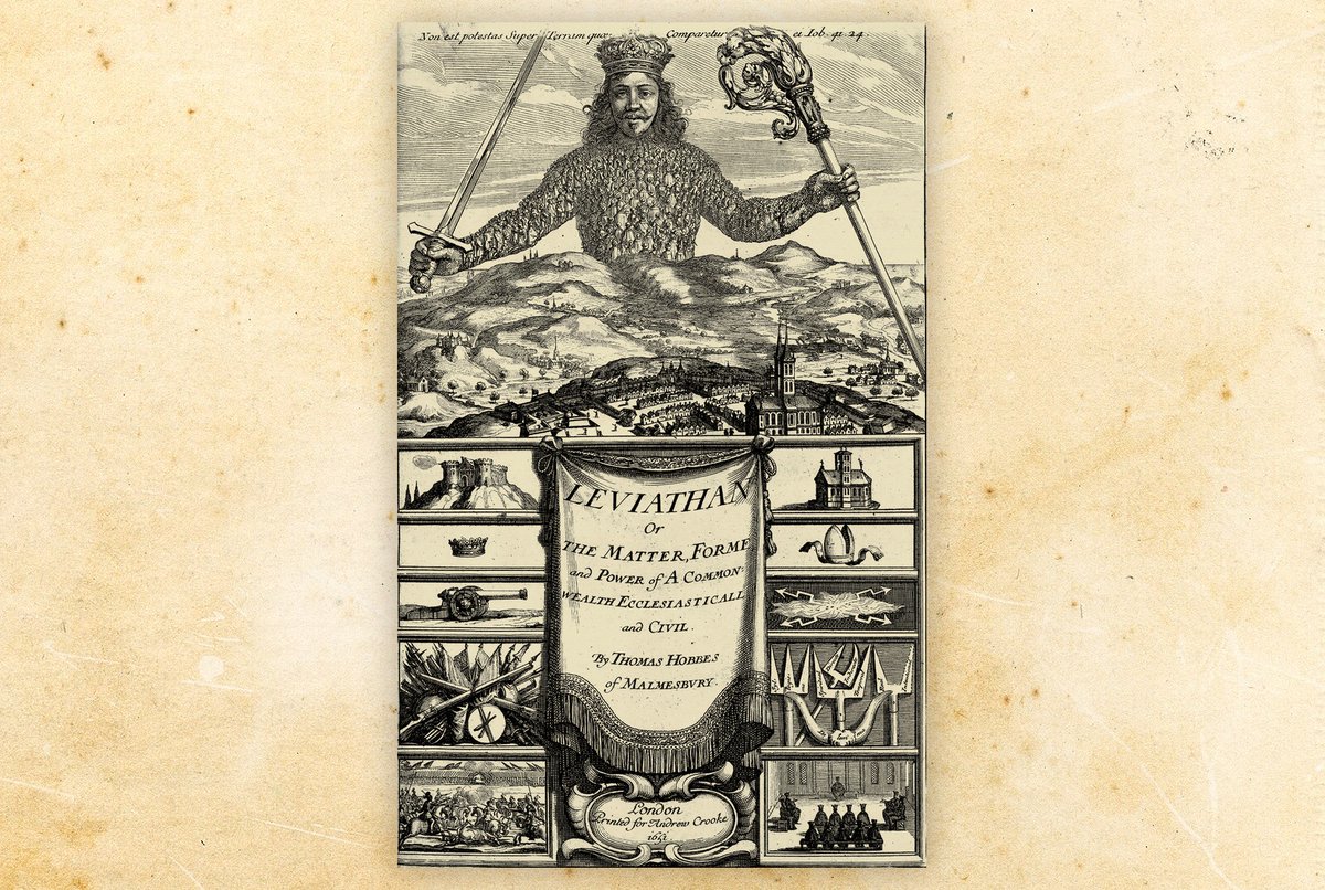 Frontispiece of Thomas Hobbes’s “Leviathan” (1651): the single sovereign, composed of the multitude.