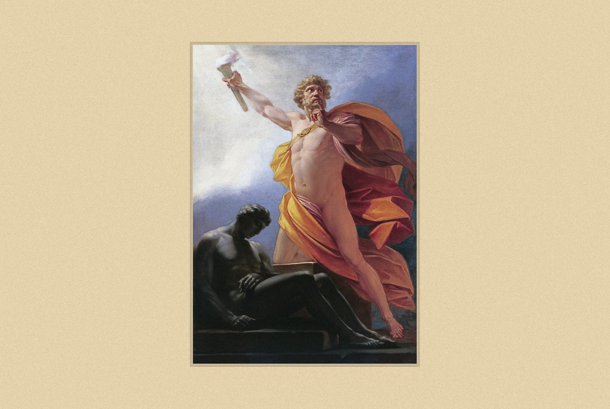 Heinrich Füger, “Prometheus Brings Fire to Mankind” (1817). Fire taken back from the gods, a finger to his lips: some powers are reclaimed without permission.