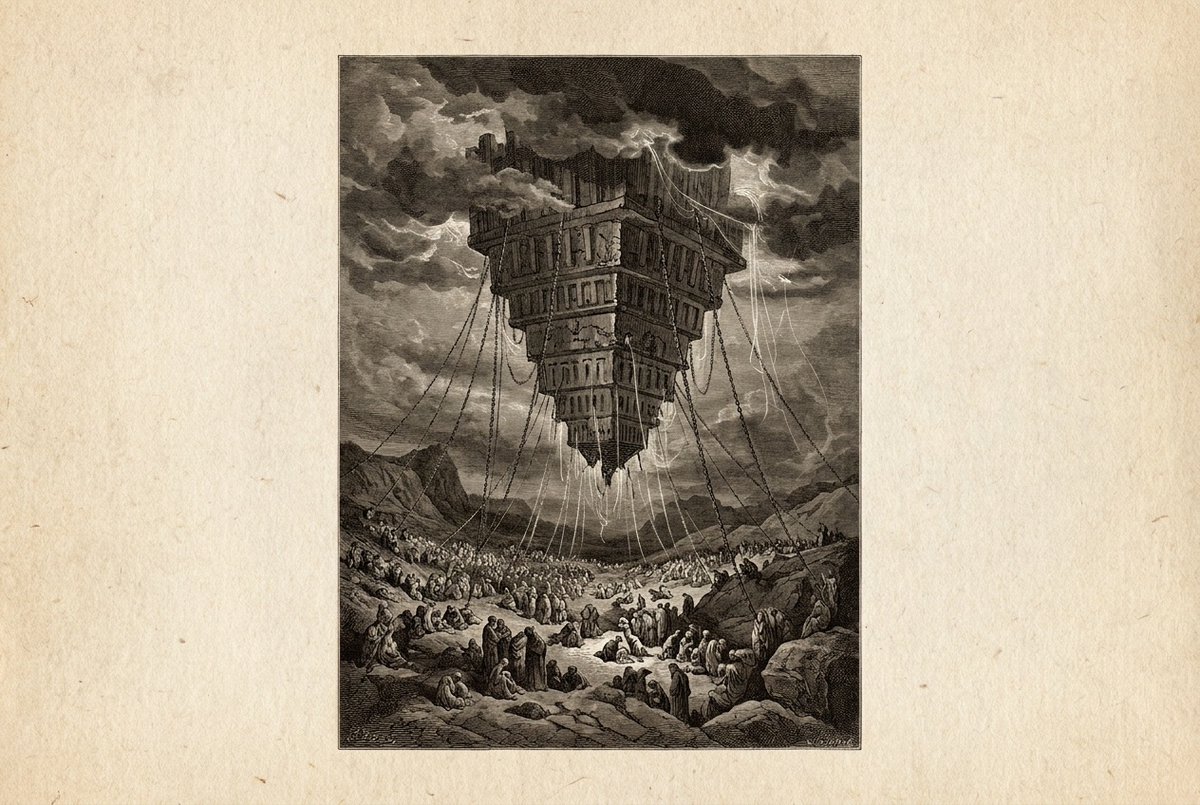 Babel 2.0: the tower that descends from the “cloud” onto men.