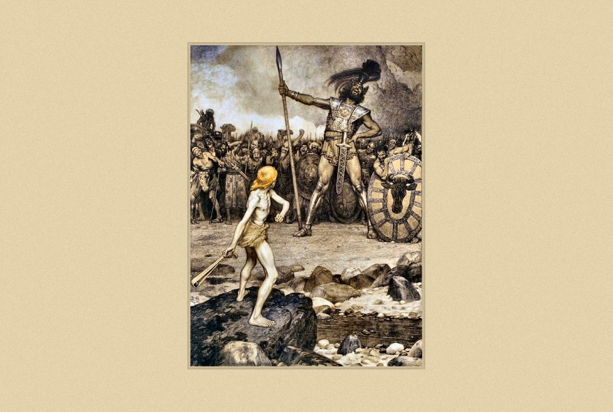 Osmar Schindler, “David and Goliath” (1888). Goliath had the size, the armor, and the army. David had a sling.