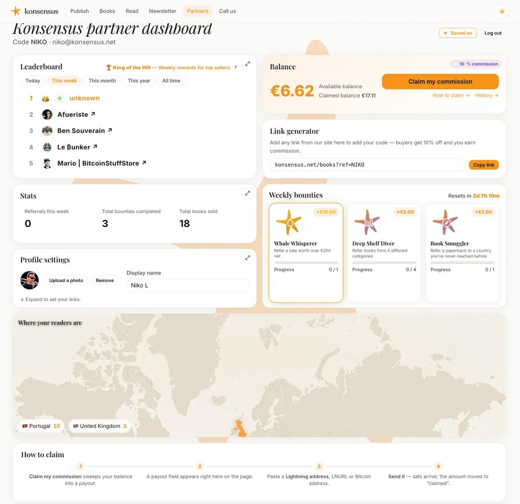 Join as a partner and earn some sats while helping us spread the word: konsensus.net/partners